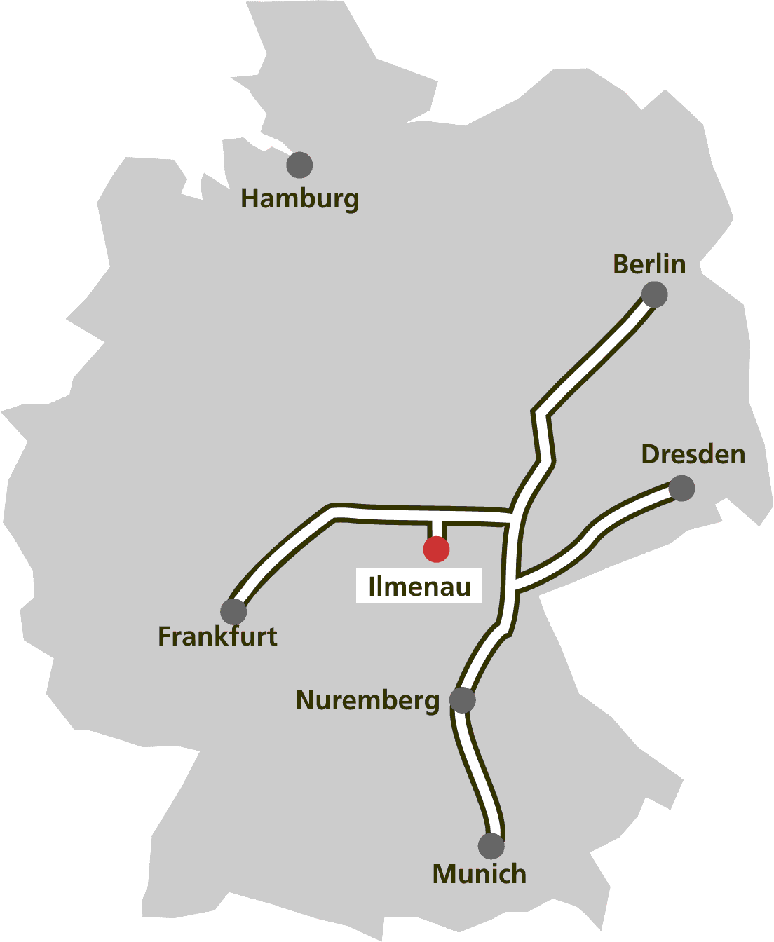 a schematic map of the location of ilmenau inside germany