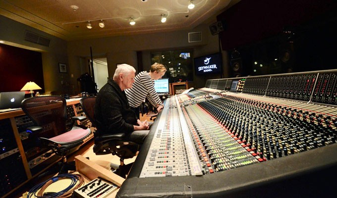 Jim Anderson (foreground) and Ulrike Schwarz, mixing at Skywalker Sound