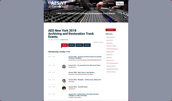 Four days of Audio Archiving and Restoration Track events are set to take place at the AES New York 2018 Convention