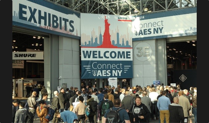 Attendees in mass await the opening of the AES 145th International Convention exhibition hall and expo stages on October 17, 2018, at the Jacob Javits Center in New York City, at the opening of four days of professional audio experiences, education and insight from leaders in the audio engineering community.