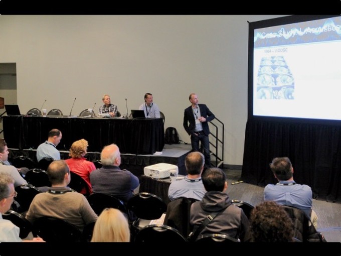 Attendees listen intently during the "Making Your Product Great through Adding Pre-Product Innovation Development" presentation as part of the Product Development Track at the AES New York 2018 International Convention.
