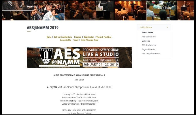 The AES@NAMM Pro Sound Symposium: Live & Studio takes place January 24 — 27 during the 2019 NAMM Show.