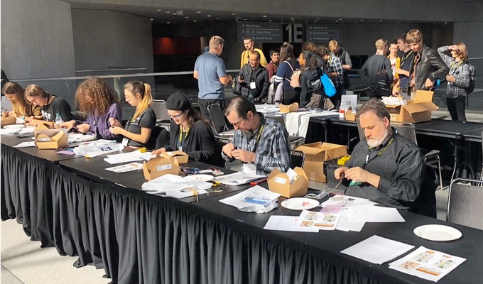 Attendees take part in an Audio Builders Workshop build during last year's AES New York 2018 Convention