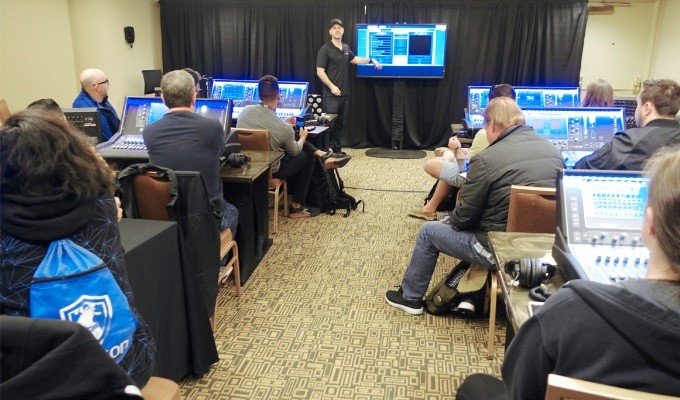 Attendees take part in hands-on Live Console Training sessions during AES Academy 2020, led by Mike Bangs, Live Sound/Touring Manager, Allen & Heath USA.
