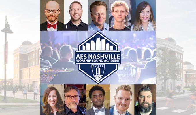Shown (L — R) are AES Worship Sound Academy Presenters Ben Williams, Tony Staires, Jason Spence, , Luke Lasater, Jenny Youngman, Jeana Campbell, Barry Sanders, Tevin Turner, Jason Waufle and Chris Clayton.