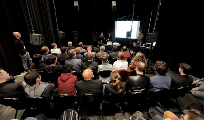 The familiar sessions with judges for the AES SDA's first 2020 Student Recording & Design Competitions (shown above at AES New York 2019) will be virtualized online.