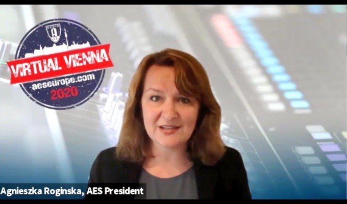 AES President Agnieszka Roginska addresses AES Virtual Vienna attendees during the Convention's Opening Ceremony on June 2, 2020
