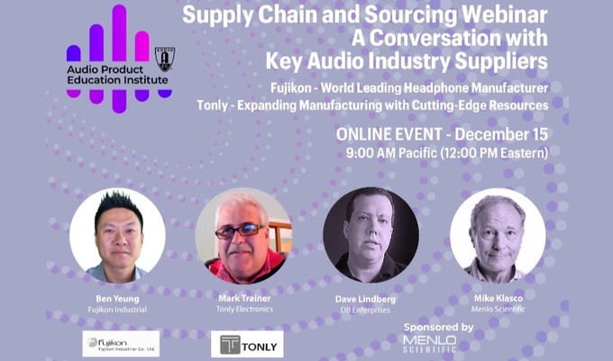 The AES Audio Product Education Institute will host its third online event addressing Supply Chain & Sourcing on Tuesday, December 15, at 12:00pm ET.
