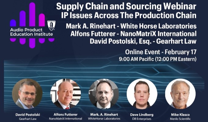 The AES Audio Product Education Institute will discuss securing your Intellectual Property and protecting your brand in its fifth online event addressing Supply Chain & Sourcing on Wednesday, February 17, at 12:00pm EST.