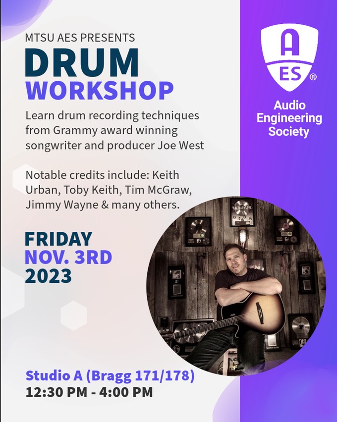 Past Event: Guest Workshop: Drum Recording and Production with Joe West