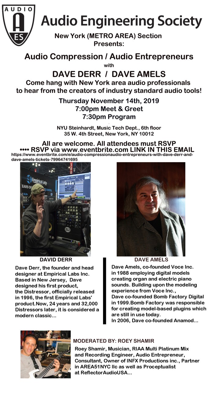 Past Event: Audio Compression/Audio Entrepreneurs with Dave Derr and Dave Amels