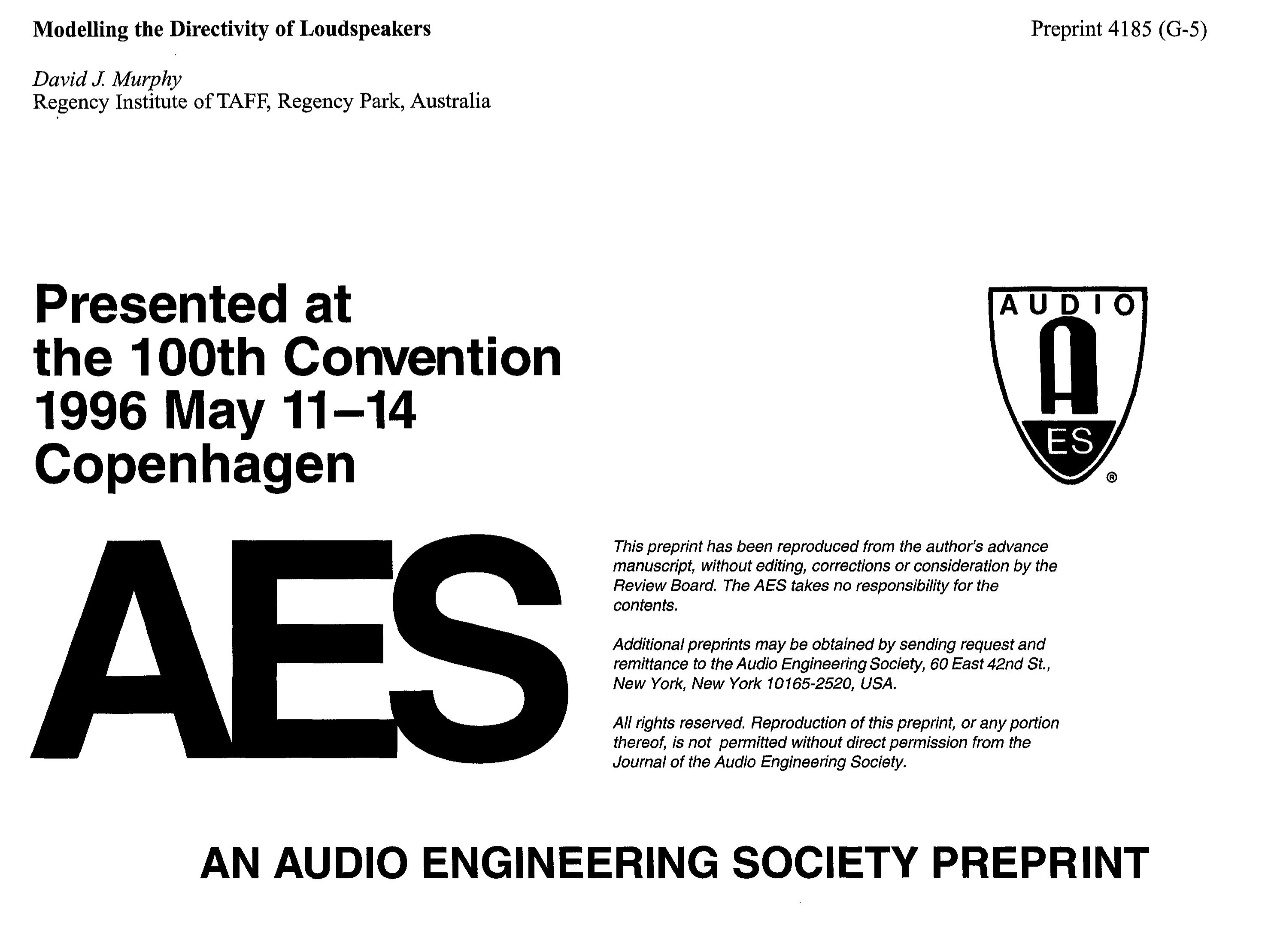 Aes E Library Modeling The Directivity Of Loudspeakers