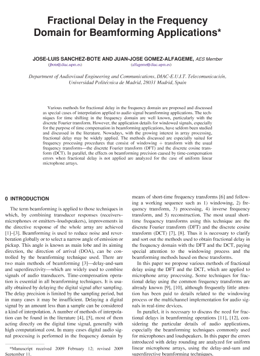 Aes E Library Fractional Delay In The Frequency Domain For Beamforming Applications