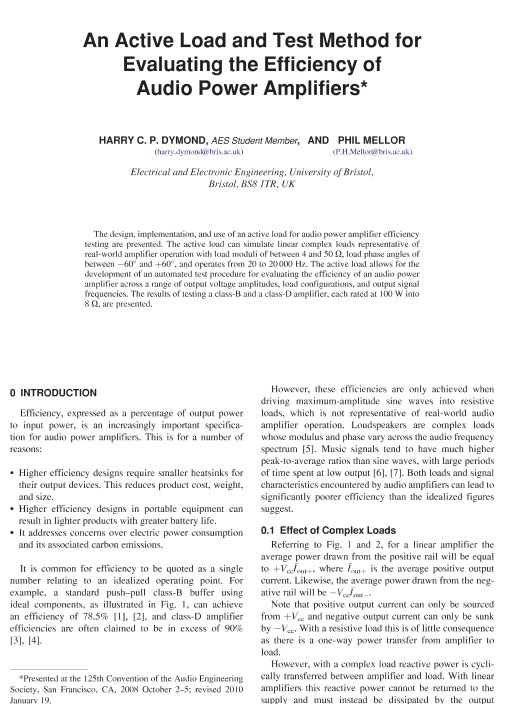 Aes E Library An Active Load And Test Method For Evaluating The Efficiency Of Audio Power Amplifiers