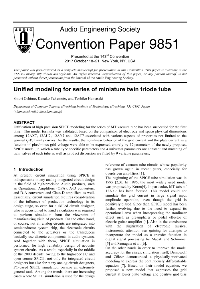 Aes E Library Unified Modeling For Series Of Miniature Twin Triode Tube