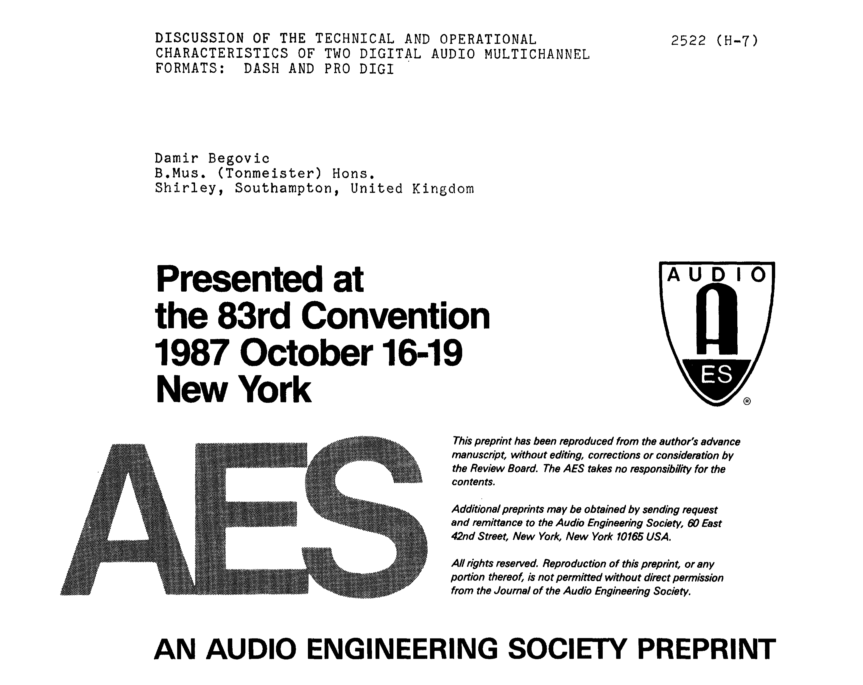 AES E-Library » Discussion of the Technical and Operational
