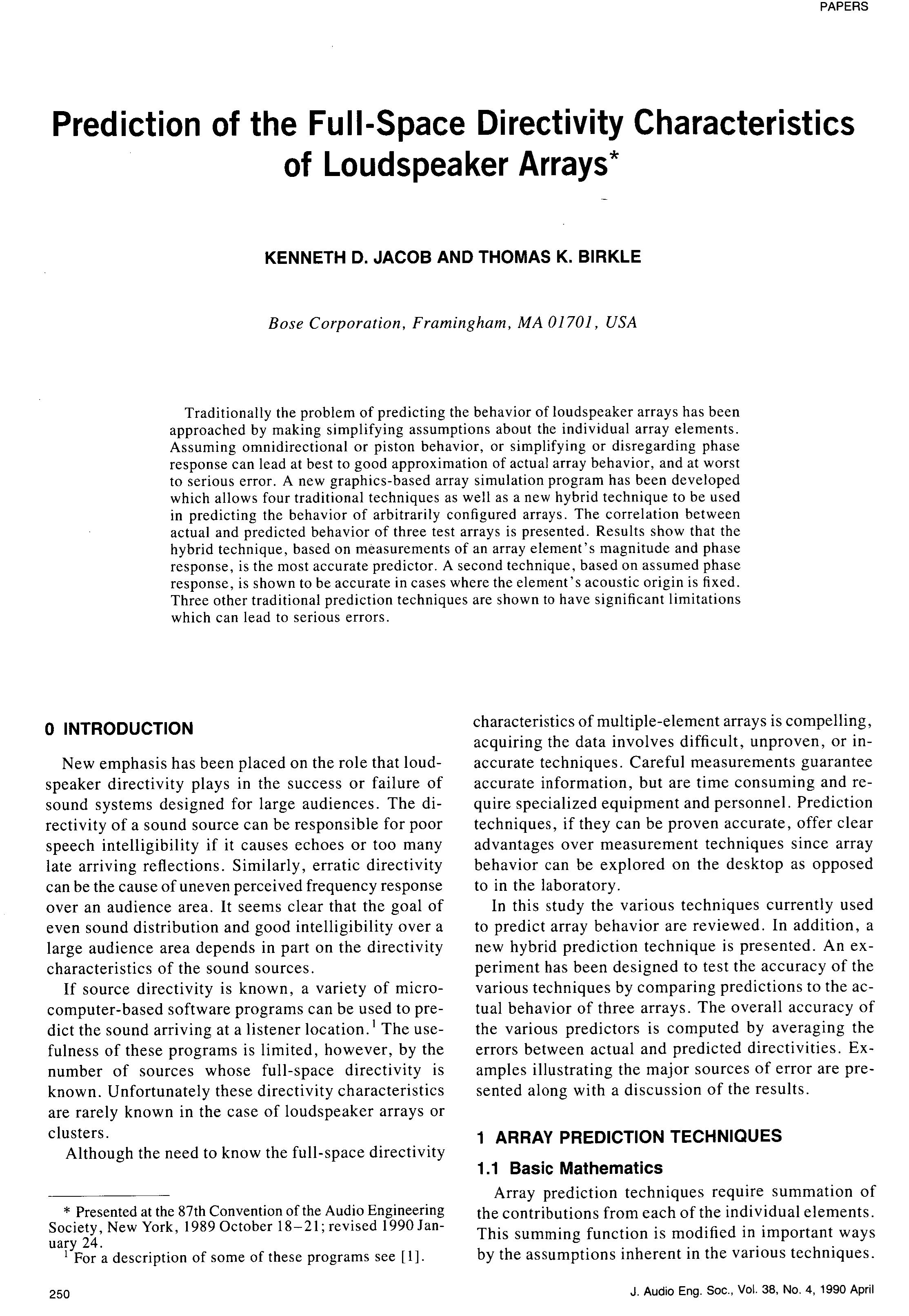 Aes E Library Prediction Of The Full Space Directivity Characteristics Of Loudspeaker Arrays