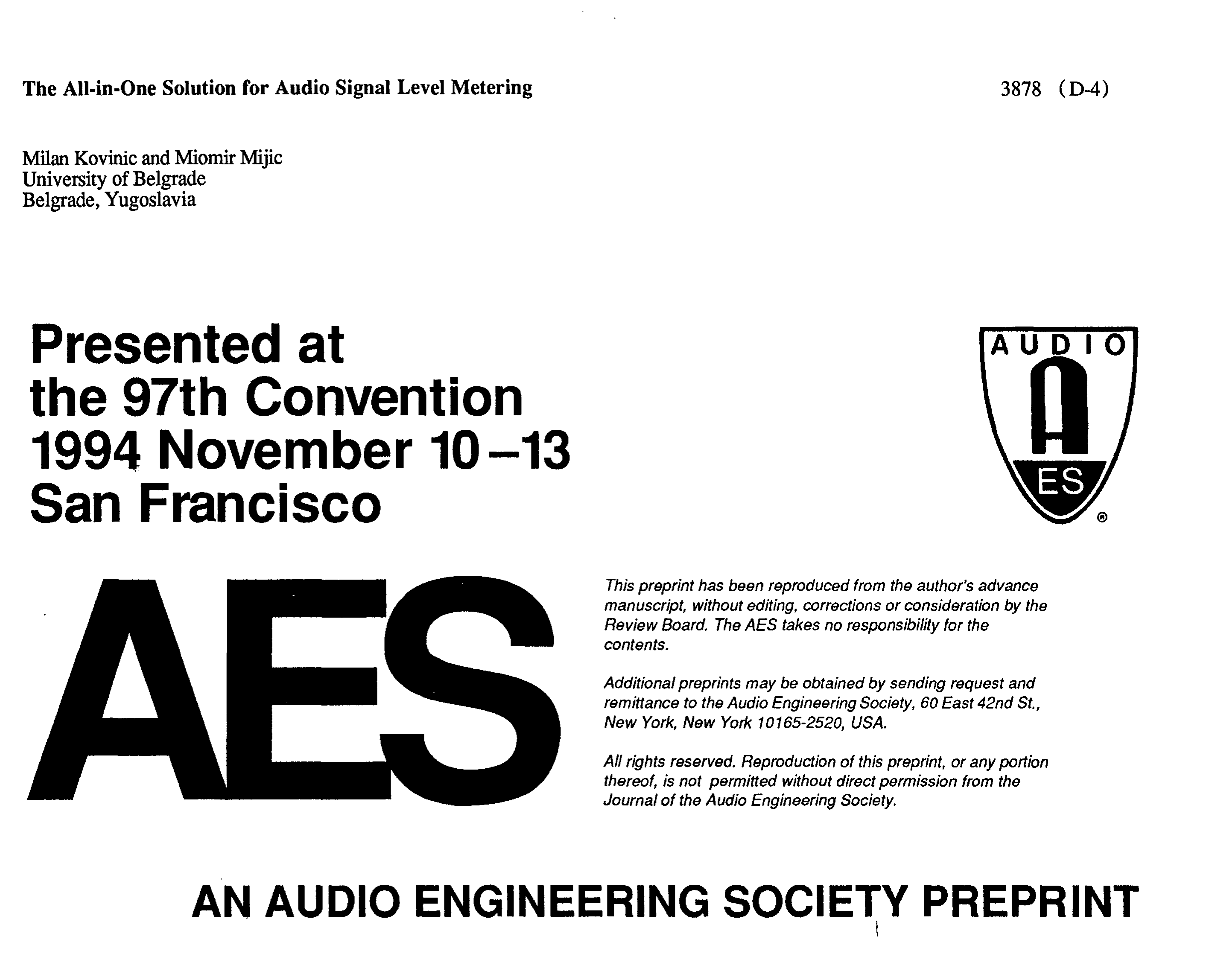 AES E-Library » The All-in-One Solution for Audio Signal Level